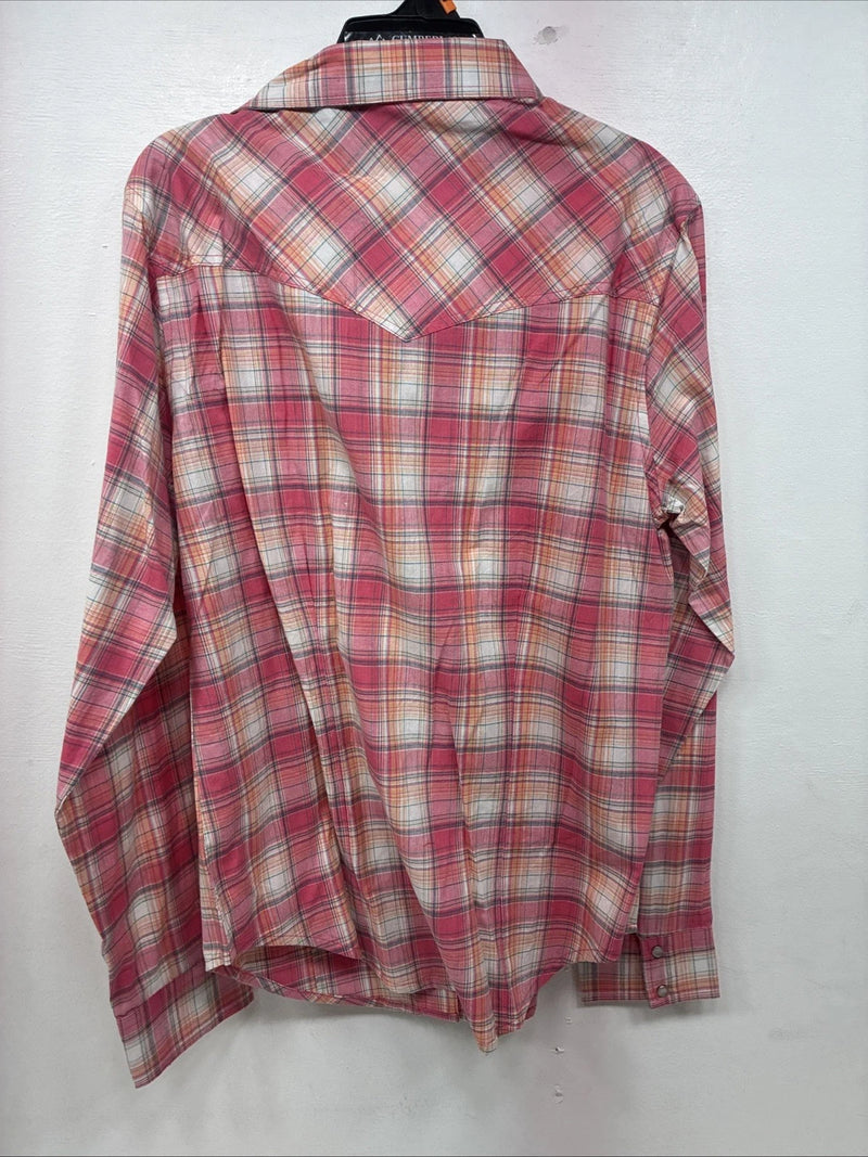 New Women’s Cumberland Pink Plaid Long Sleeve Pearl Snap Medium KK-109