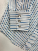 New Kids White Horse Blue Stripe Long Sleeve Pearl Snap Medium DD-75