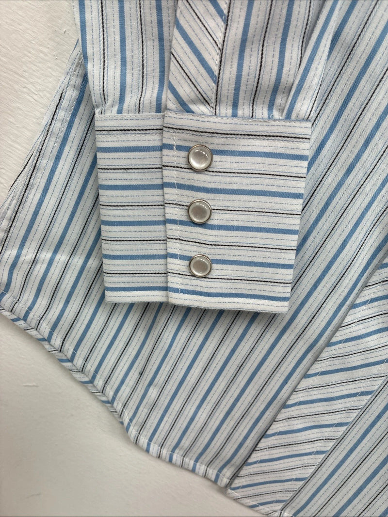 New Kids White Horse Blue Stripe Long Sleeve Pearl Snap Medium DD-75