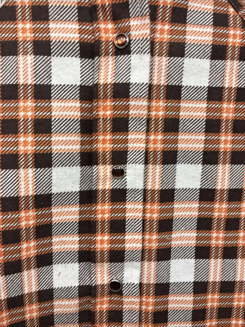 New Women’s Panhandle Slim Orange Plaid Long Sleeve Pearl Snap Size 30 KK-56