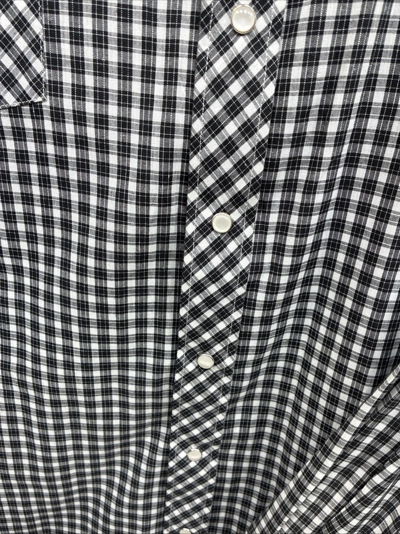 New Men’s White Horse Black White Checkered Long Sleeve Pearl Snap 3XL E-59