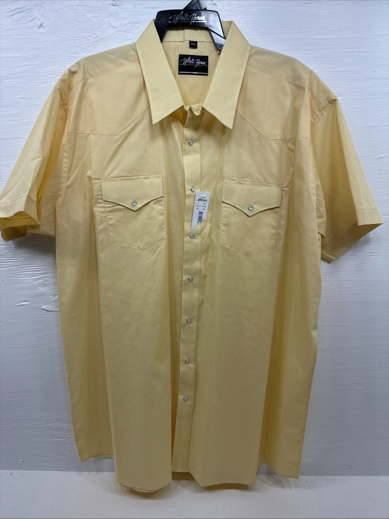 New Men’s White Horse Yellow Short Sleeve Pearl Snap 2XL F-97