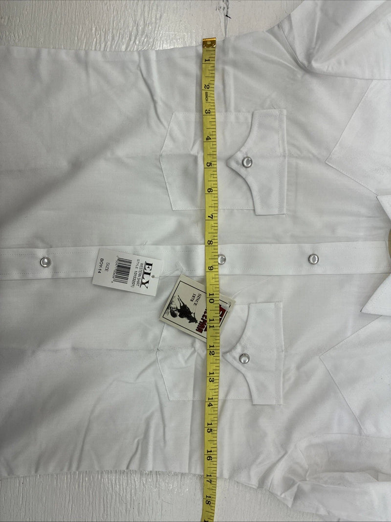 New Boys ELY Cattleman White Long Sleeve Pearl Snap Size 14 AA-41
