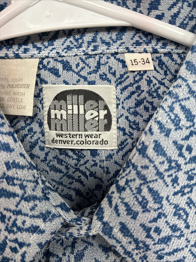 New Men’s Miller Blue Deigned Long Sleeve Pearl Snap 15 Medium II-104