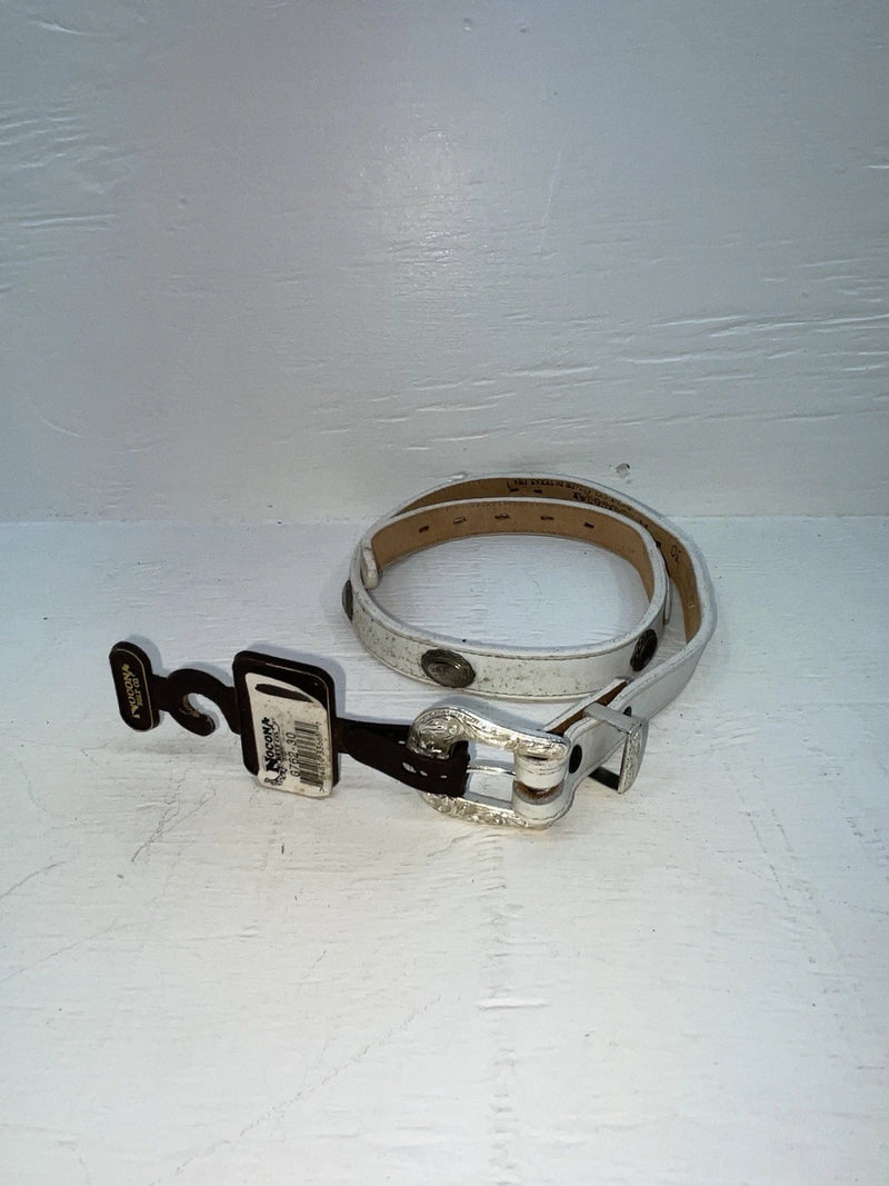 New White Genuine Leather Nocona Silver Pendent 30” Belt #G762 JJ-37