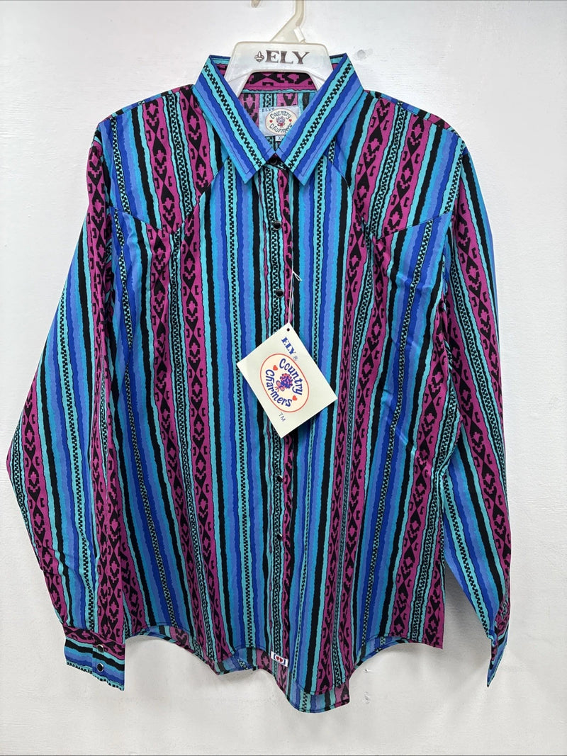 New Women’s Country Charmers Multicolor Long Sleeve Pearl Snap XL II-51