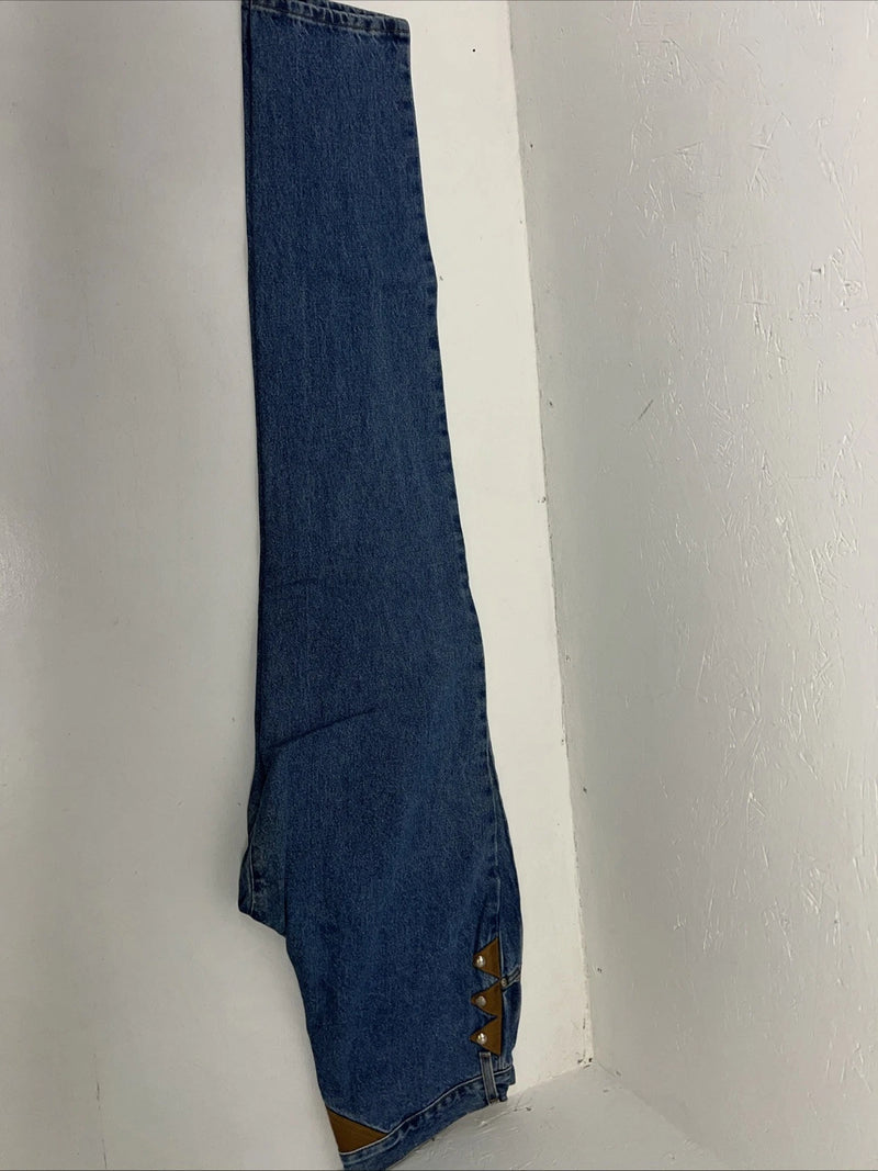 New Women’s Diamond Cut Gusset Regular Fit Leather Denim Jeans. 15/16x36 L-17