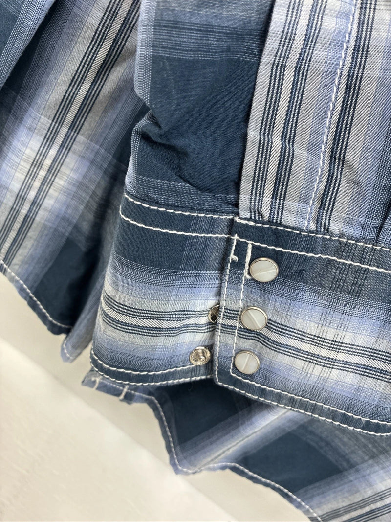 New Men’s ELY 1878 Blue Flannel Long Sleeve Pearl Snap 2XL H-56