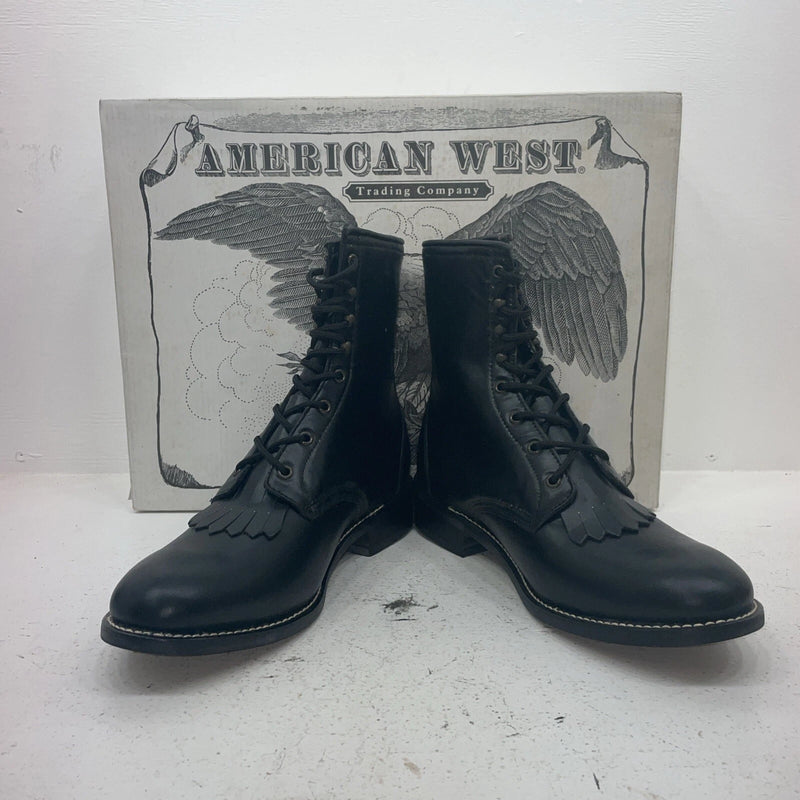 New Men’s Black Lace Up American West Cowboy Boots. 6991 12 E W. 10-12