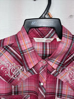New Women’s Cumberland Pink Plaid Long Sleeve Pearl Snap Medium II-107