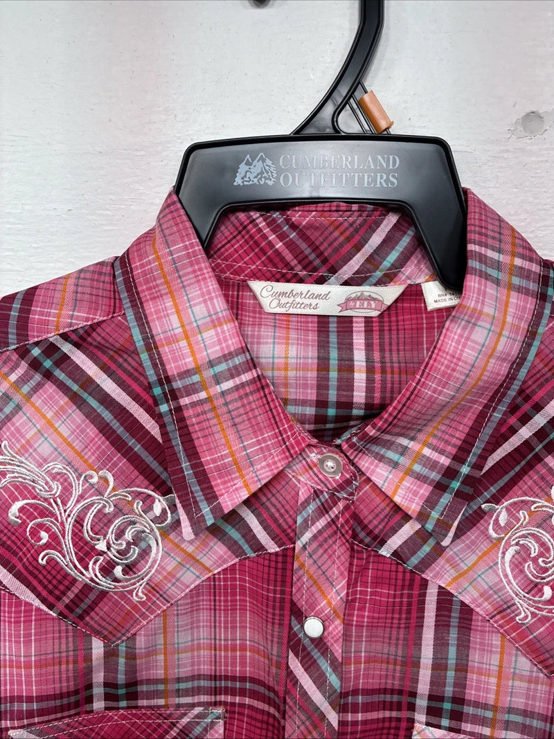 New Women’s Cumberland Pink Plaid Long Sleeve Pearl Snap Medium II-107