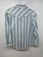 New Kids Kid Kountry Blue Stripe Long Sleeve Pearl Snap Size 12 TT-22