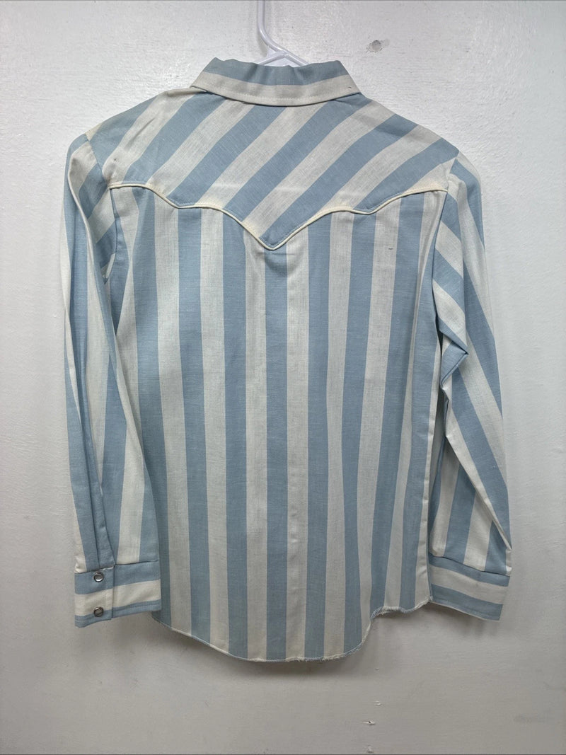 New Kids Kid Kountry Blue Stripe Long Sleeve Pearl Snap Size 12 TT-22