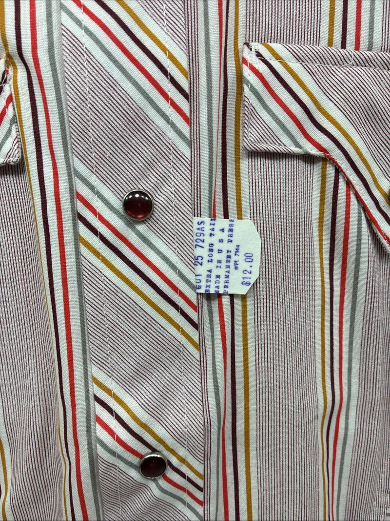 New Men’s Tem Tex Pink Stripe Long Sleeve Pearl Snap Medium J-73