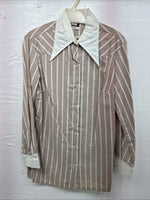 New Men’s Fenton Tan White Stripe Long Sleeve Button Up Small Q-17