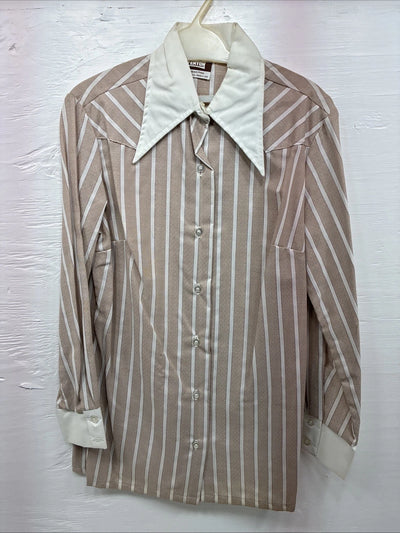 New Men’s Fenton Tan White Stripe Long Sleeve Button Up Small Q-17