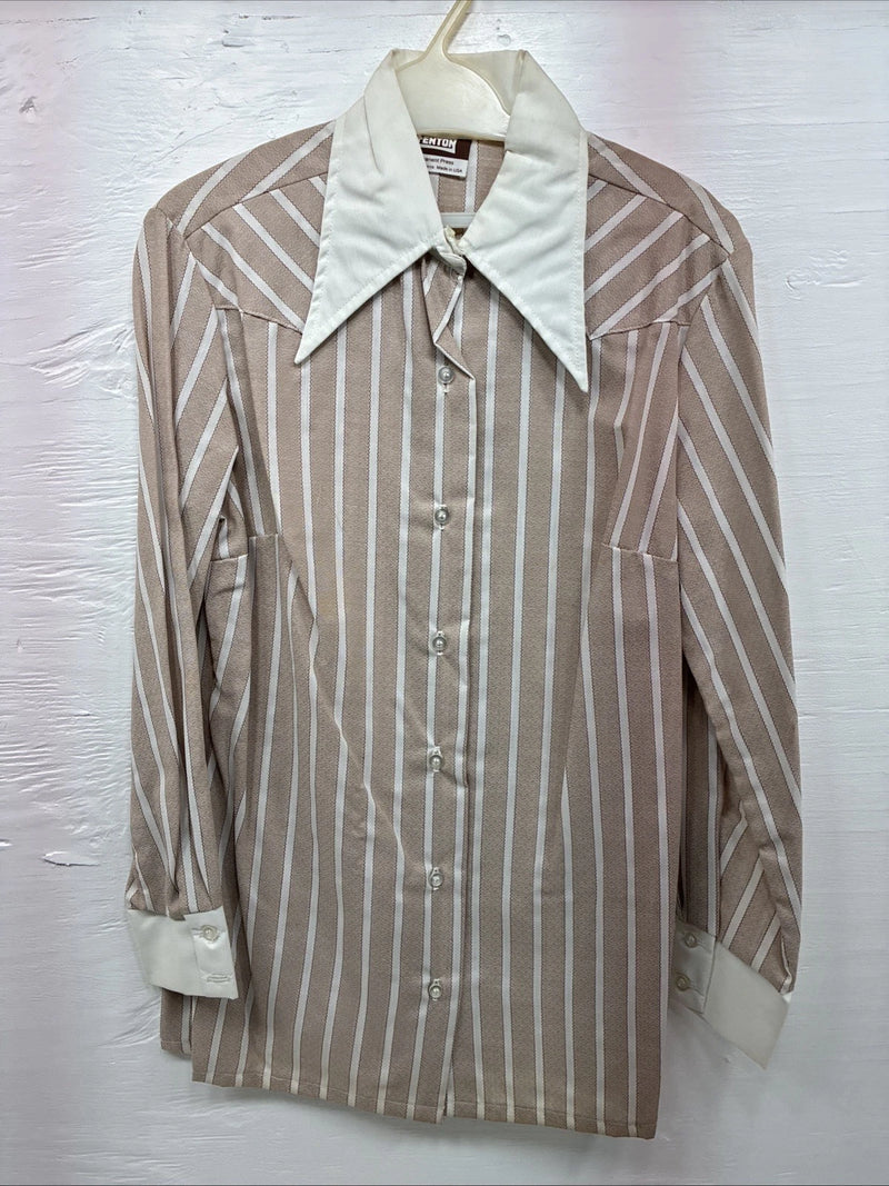 New Men’s Fenton Tan White Stripe Long Sleeve Button Up Small Q-17