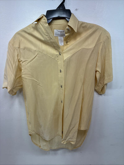 New Women’s Longhorn Yellow Short Sleeve Button Up Padded Shirt X-Small LL-71