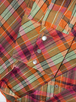 New Men’s Champion Western Orange Pink Plaid Long Sleeve Pearl Snap Small AA-88 