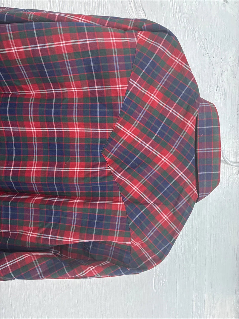 New Men’s ELY Plains Red Blue Plaid Long Sleeve Pearl Snap 17 XL T-87