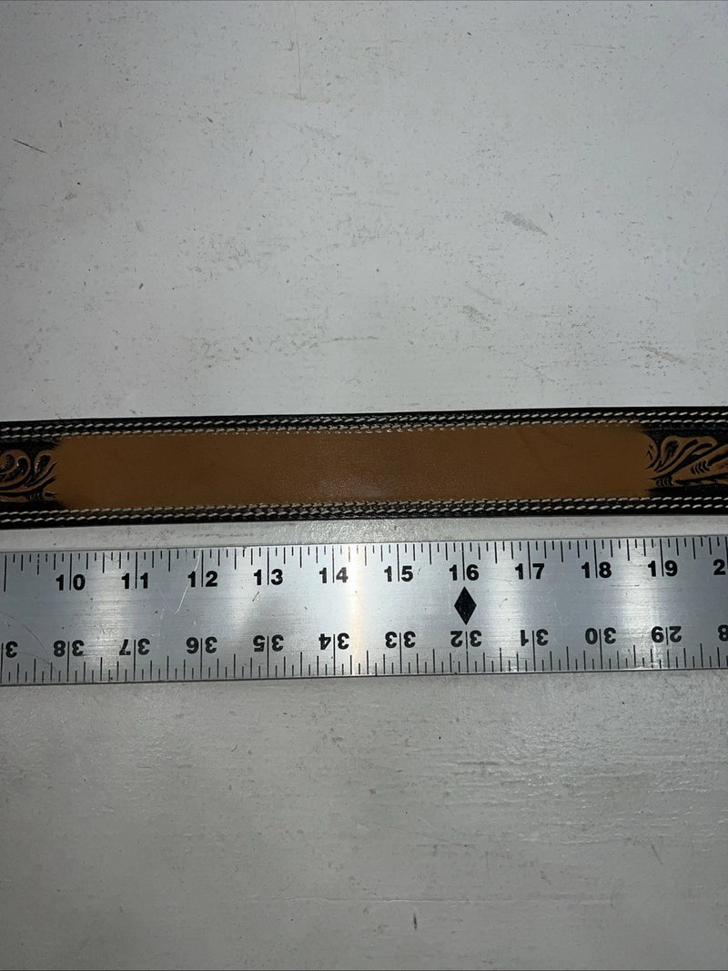 New Brown Black Perkies Hand Tooled Genuine Leather Belt 30” #7512 W-11