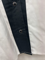 New Women’s Cumberland Black White Short Sleeve Crop Pearl Snap Large MM-131