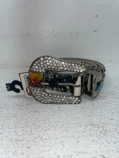 New Black And White Genuine Leather Nocona Rainbow Bling M Belt #1330999 Z-10