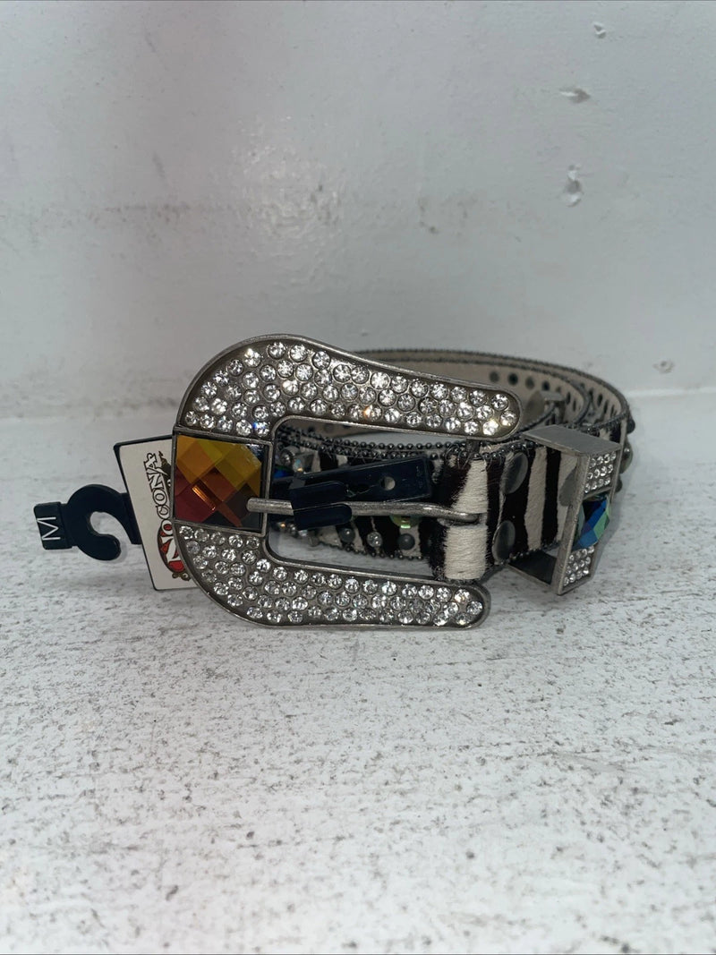 New Black And White Genuine Leather Nocona Rainbow Bling M Belt #1330999 Z-10