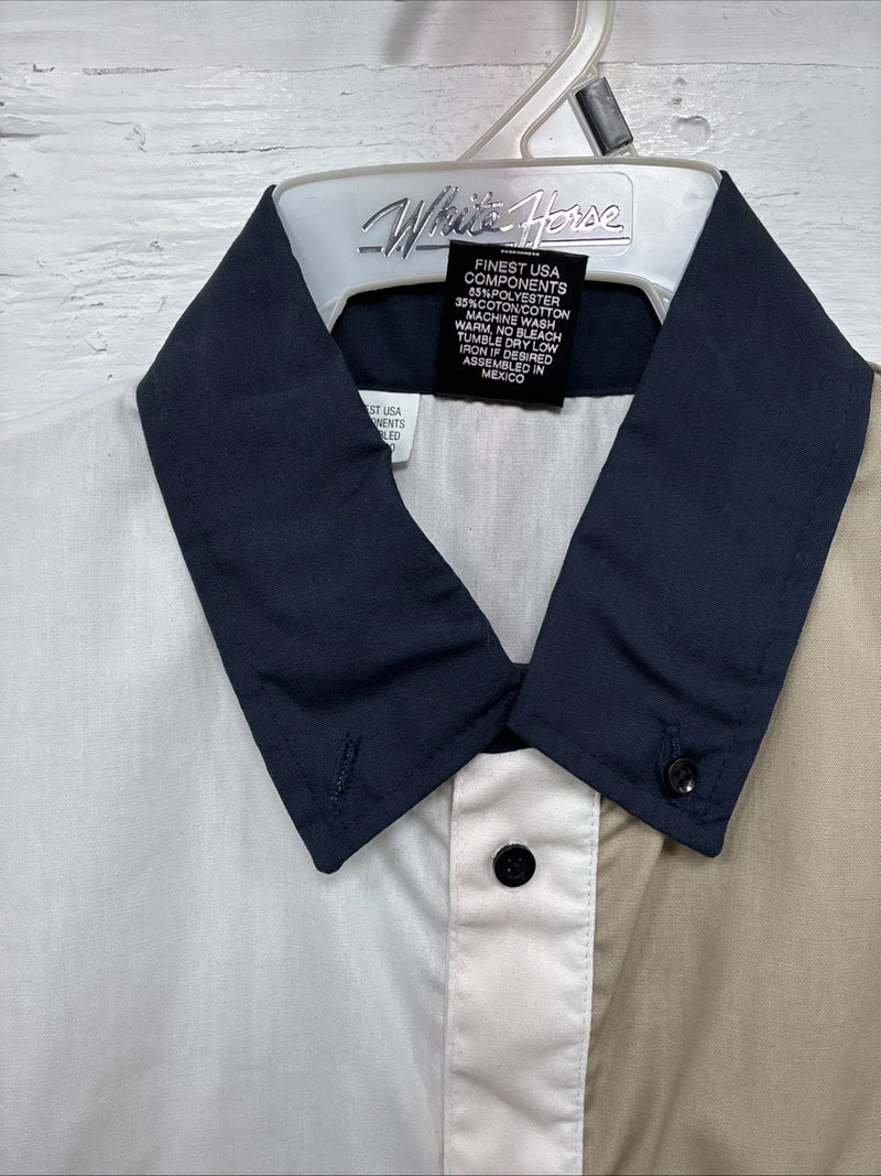 New Men’s Cowboy Threads Blue White Tan Long Sleeve Button Up Large Q-89