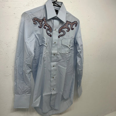 New Men’s Champion Western Blue Long Sleeve Pearl Snap 14.5 X 32 Small B-50