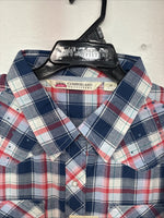 New Women’s Cumberland Blue Plaid Long Sleeve Pearl Snap 3XL GG-57