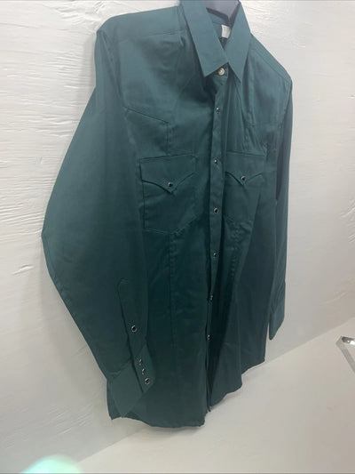 New Men’s Western Express Blue Green Long Sleeve Pearl Snap Medium B-104
