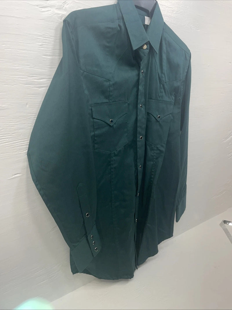 New Men’s Western Express Blue Green Long Sleeve Pearl Snap Medium B-104