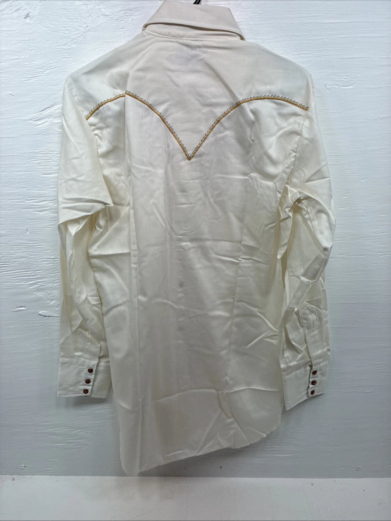 New Men’s Karman Yellow Embroidered Long Sleeve Pearl Snap 15 Medium M-88