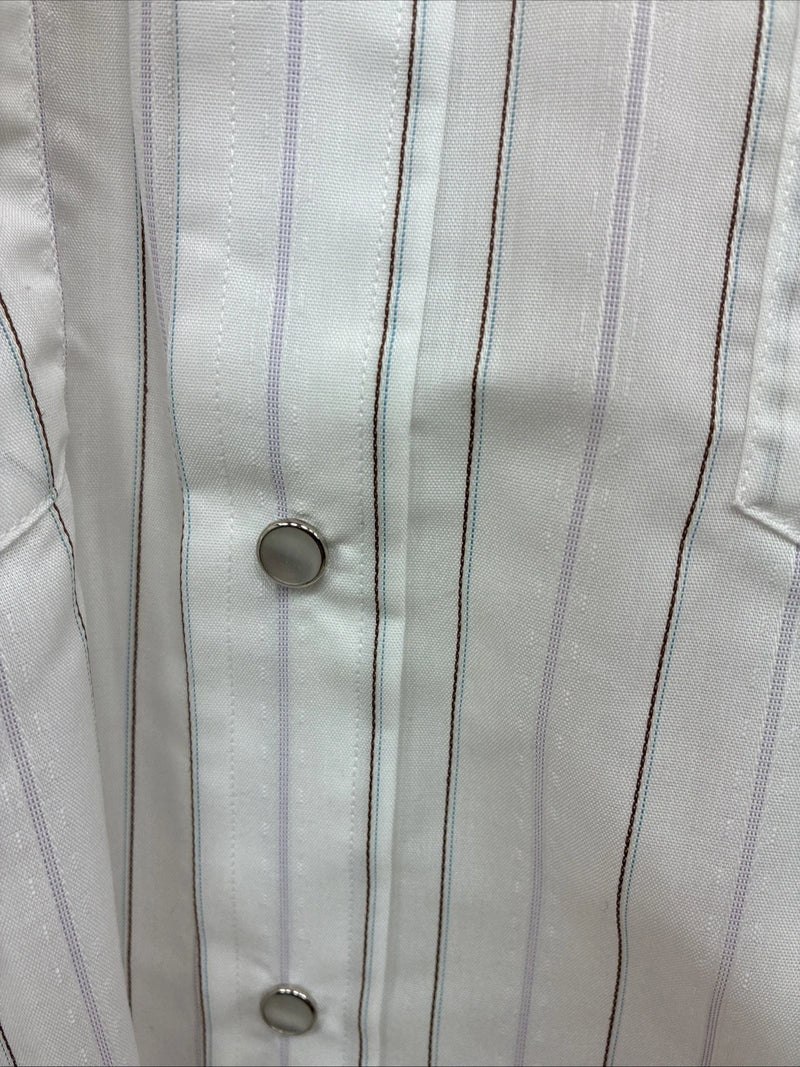 New Men’s H Bar C White Stripe Long Sleeve Pearl Snap 16.5 Large Q-72