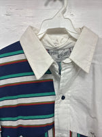 New Men’s Mine & Bills White Multicolor Stripe Long Sleeve Button Up Large V-78