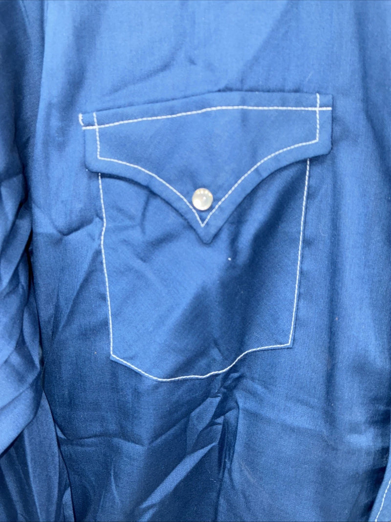 New Men’s Stockman Blue Long Sleeve Pearl Snap 15 X 33 Medium AA-3