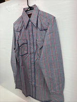 New Men’s Champion Westerns Blue Red Plaid Long Sleeve Pearl Snap 14 Small R-26