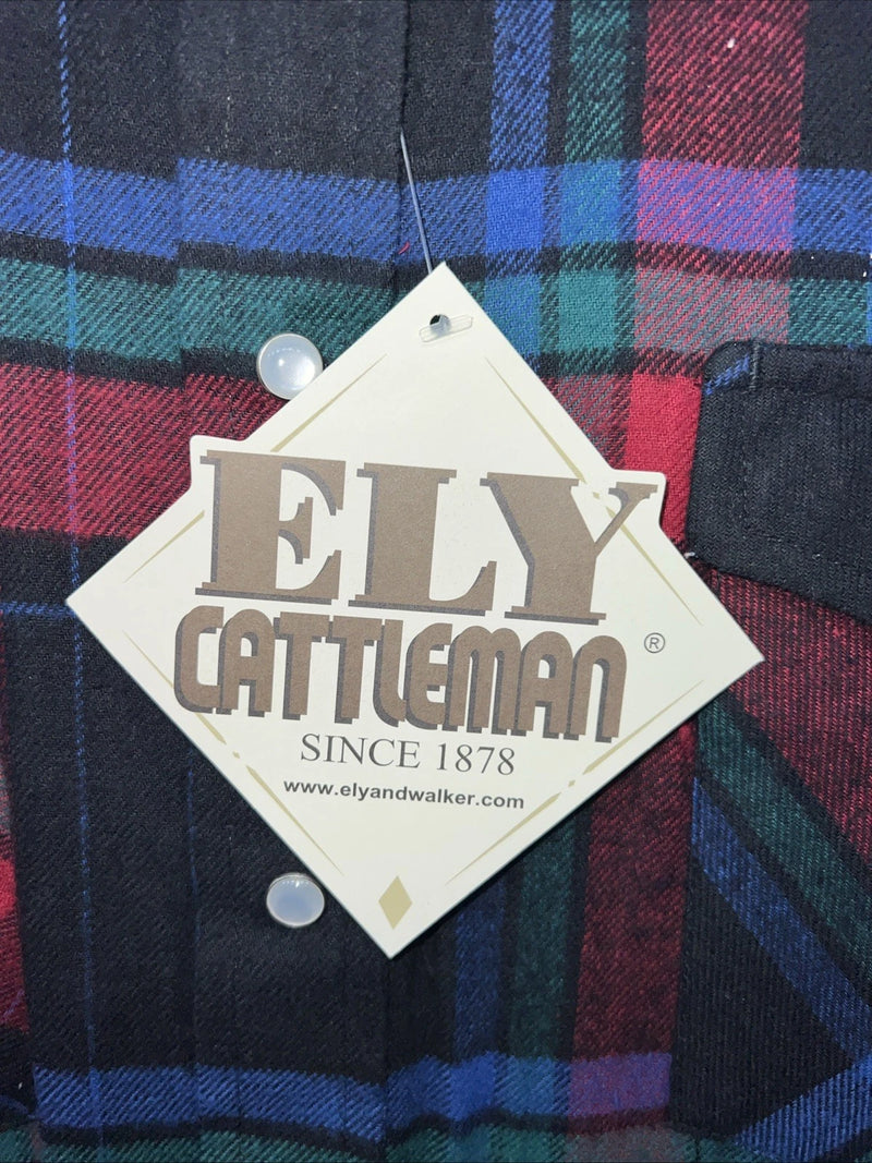 New Men’s Multicolor Plaid ELY cattleman Pearl Snap Long Sleeve Shirt. 2XL G-80