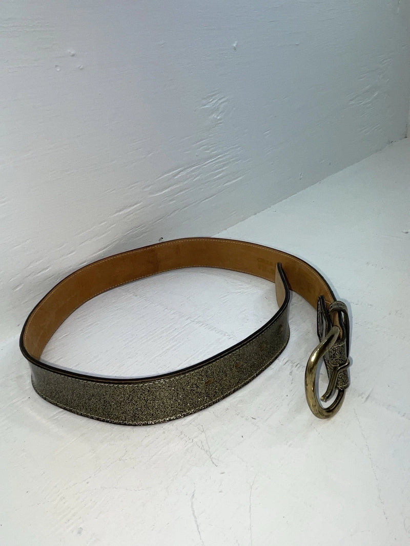 New Black Genuine Leather Circle Y Gold Glitter 30” Belt #F23 JJ-45