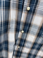 New Men’s ELY Cattleman Blue Tan Flannel Short Sleeve Pearl Snap 4XL E-68