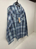 New Women’s Cumberland Blue Plaid Long Sleeve Pearl Snap 2XL GG-44