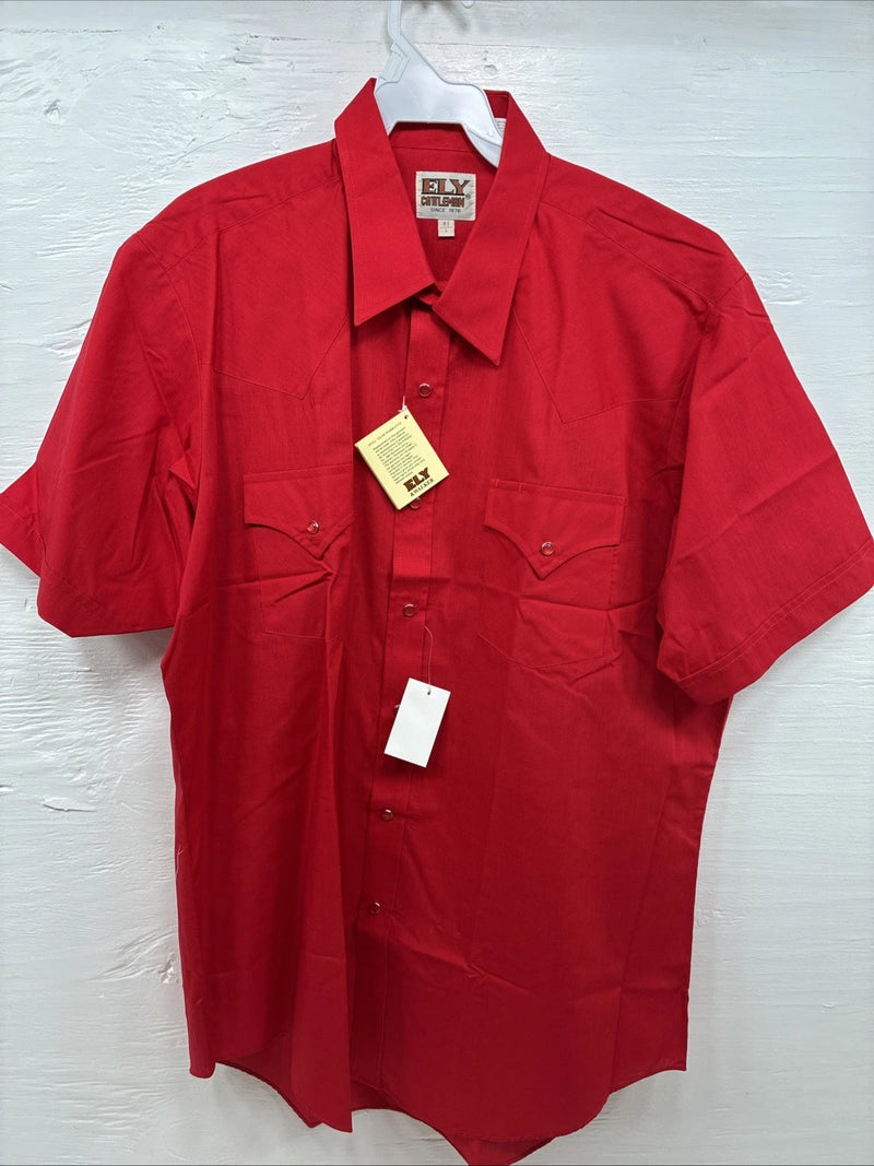 New Men’s ELY Cattleman Red Short Sleeve Pearl Snap 16.5 Large CC-2