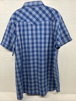 New Men’s White Horse Blue Checkered Short Sleeve Pearl Snap 2XL H-68