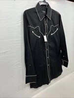New Men’s White Horse Black Western Long Sleeve Pearl Snap Medium V-5