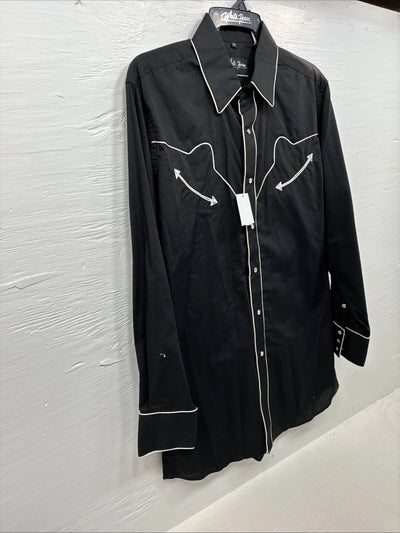 New Men’s White Horse Black Western Long Sleeve Pearl Snap Medium V-5