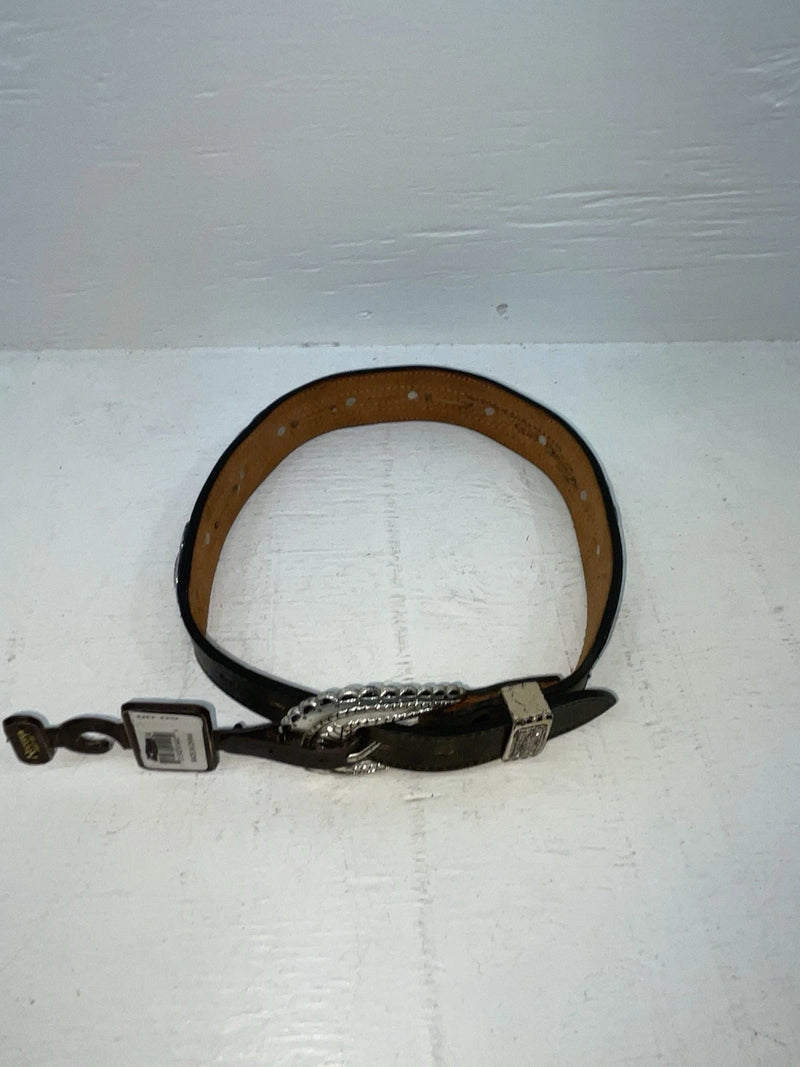New Black Genuine Leather Nocona Silver Pendent 24” Belt #915 NN-33