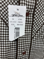 New Men’s White Horse Brown White Checkered Long Sleeve Pearl Snap 2XL H-50