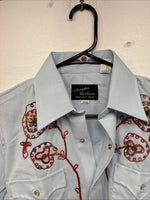 New Women’s Champion Western Blue Design Long Sleeve Pearl Snap Size 15 MM-43