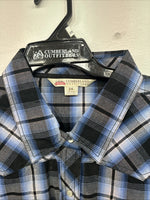New Women’s Cumberland Blue Black Plaid Long Sleeve Pearl Snap 2XL GG-36